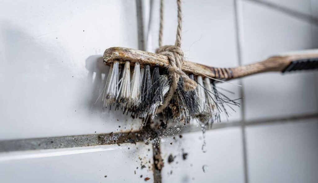 Dwa stare szczoteczki do zębów związane razem: zaskakująco skuteczne narzędzie do czyszczenia fug