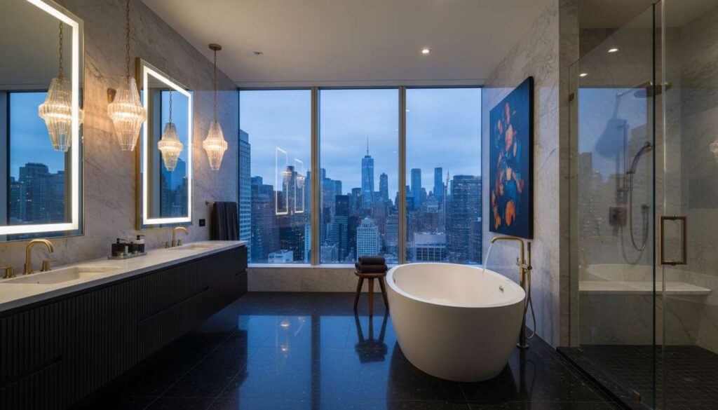 Łazienka jak z nowojorskiego apartamentu. Ten styl sprawia, że wnętrze wygląda luksusowo